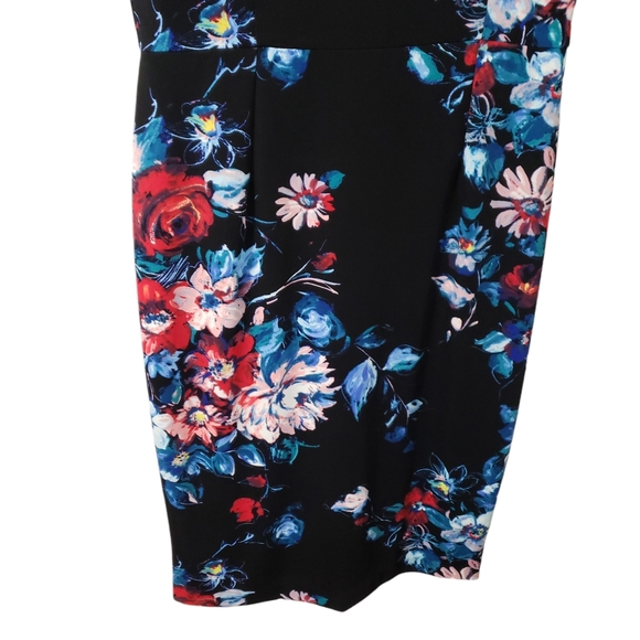 Betsey Johnson Dark Floral Midi Sheath Dress Black Sz 12 Whimsigoth - Picture 3 of 15